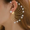 Elegant Gold Pearl Fan-Shaped Statement Earrings for Women