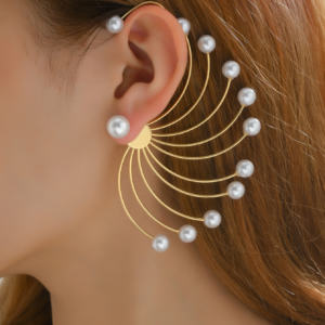 Elegant Gold Pearl Fan-Shaped Statement Earrings for Women