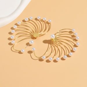 Elegant Gold Pearl Fan-Shaped Statement Earrings for Women