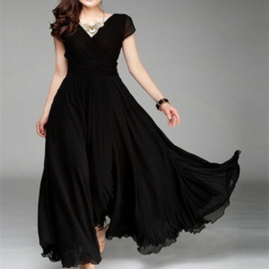 Elegant V-Neck Chiffon Maxi Dress