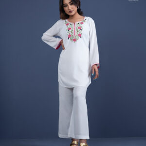 Embroidered Kurti & Pant Set – White