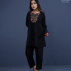 Embroidered Kurti & Pant Set – Black