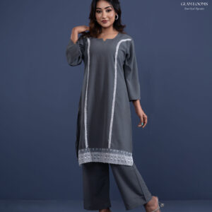 Elegant Grey Embroidered Kurti Set