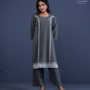 Elegant Grey Embroidered Kurti Set