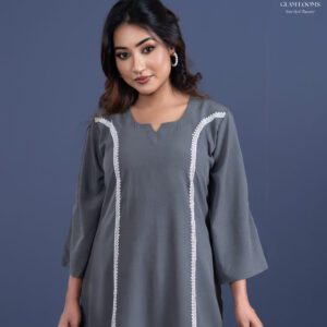 Elegant Grey Embroidered Kurti Set