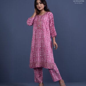 Elegant Pink Printed Kurti Set