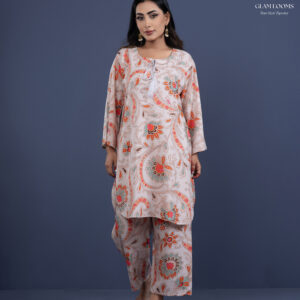 Women’s Printed Kurti Set with Wide Pant