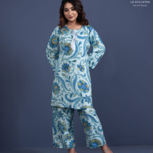 Women’s Printed Kurti Set with Wide Pant