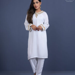 Women’s Elegant White Embroidered Kurti Set