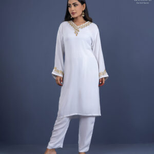 Women’s Elegant White Embroidered Kurti Set