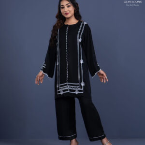 Women’s Black Embroidered Kurti Set with Pant