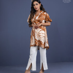 Stylish Brown Leaf Print Kurti