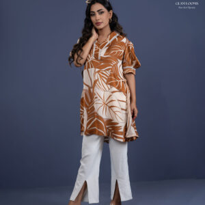 Stylish Brown Leaf Print Kurti