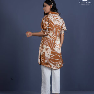 Stylish Brown Leaf Print Kurti