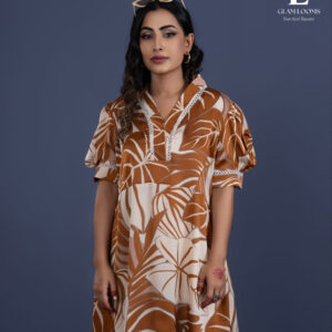 Stylish Brown Leaf Print Kurti