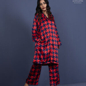 Stylish Red & Navy Printed Kurti Set