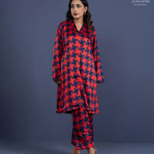 Stylish Red & Navy Printed Kurti Set