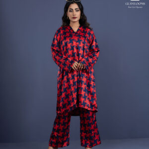 Stylish Red & Navy Printed Kurti Set