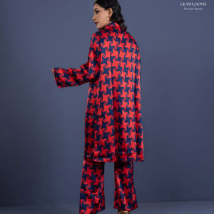Stylish Red & Navy Printed Kurti Set
