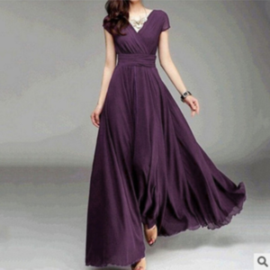 Elegant V-Neck Chiffon Maxi Dress