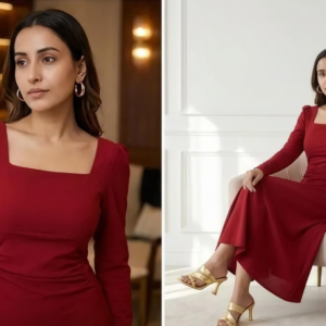 Red Long-sleeved dress(commuter wind)