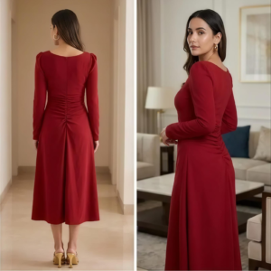 Red Long-sleeved dress(commuter wind)