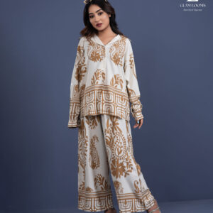 Elegant Cream & Brown Printed Co-Ord Set for Women