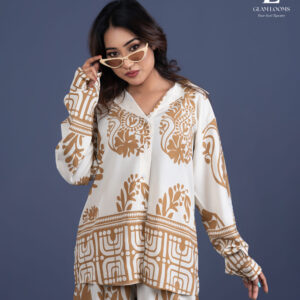 Elegant Cream & Brown Printed Co-Ord Set for Women