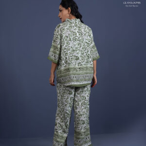 Elegant Olive Green & off white Printed Co-Ord Set