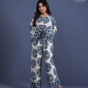 Stylish Cream & Navy Blue Printed Women Co-Ord Set
