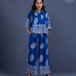 Royal Blue & White Paisley Printed Women Co-Ord Set