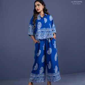 Royal Blue & White Paisley Printed Women Co-Ord Set