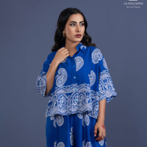 Royal Blue & White Paisley Printed Women Co-Ord Set