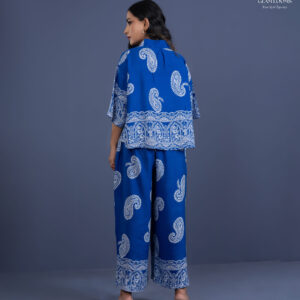 Royal Blue & White Paisley Printed Women Co-Ord Set